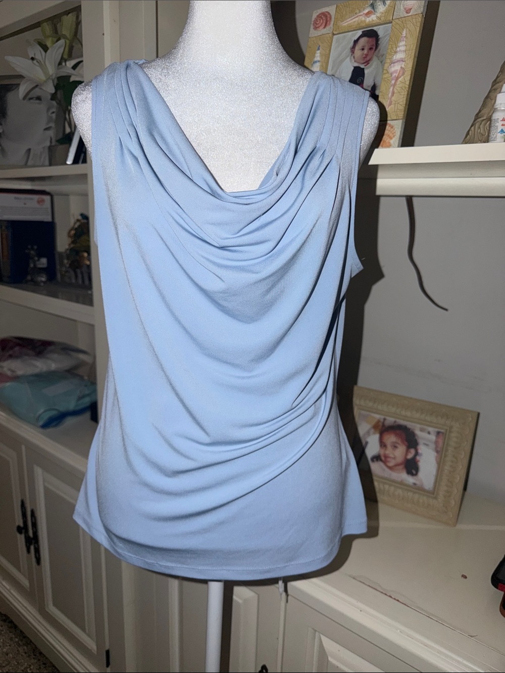 Calvin Klein Light Blue Draped Cowl Neck blouse
